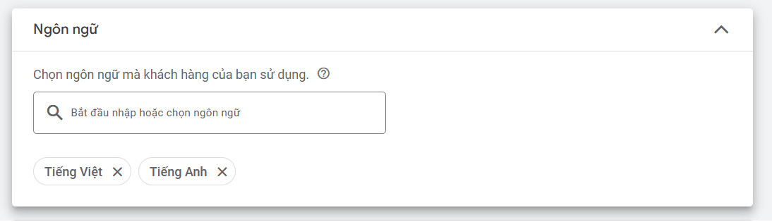 ngôn ngữ google ads