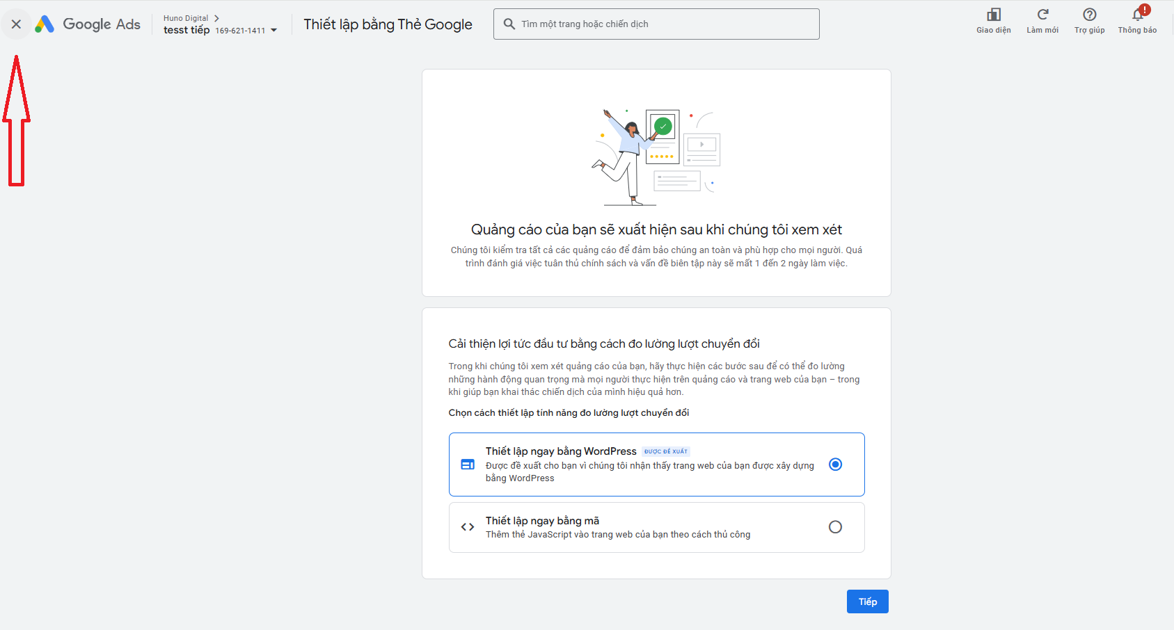 thiết lập thẻ quảng cáo google ads