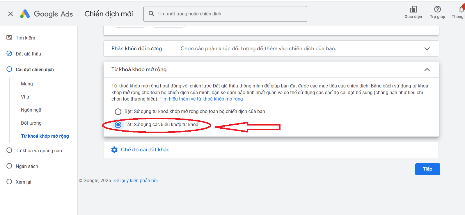 từ khoá khớp mở rộng google ads