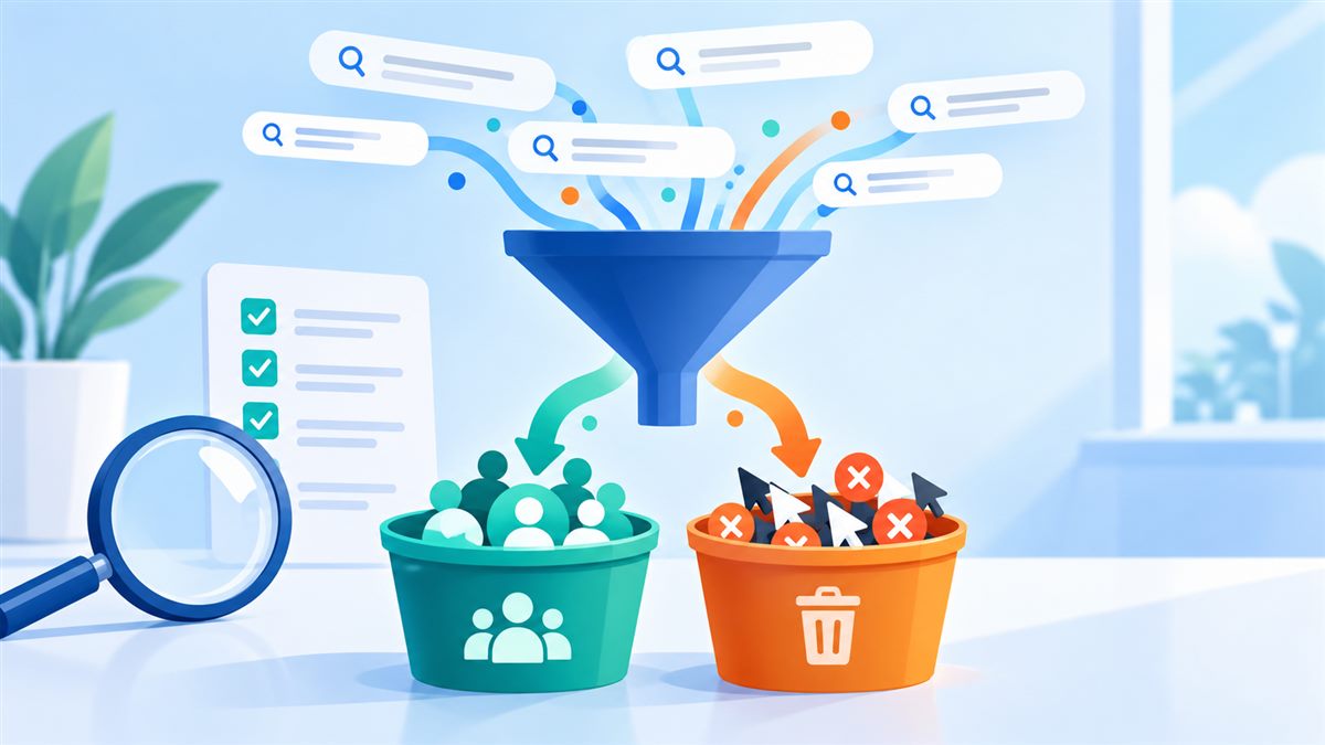 Sơ đồ lọc từ khóa phủ định Google Ads để giảm click lãng phí